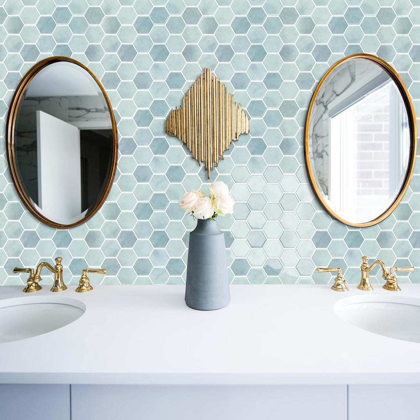 10-Sheet Hexagon Peel and Stick Backsplash for Kitchen, New Upgrade Premium Extra Thicker Design 3D Self Adhesive Wall Tiles, Large Stick on Tiles for Kitchen and Bathroom (12" x 12")