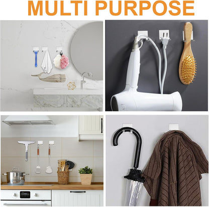 MOROBOR 4 Pcs Shower Squeegee Adhesive Hook, All-Purpose Scraper Holders Towel Hooks Stainless Steel Waterproof Storage Hook Bath Accessories for Kitchen & Bathroom（Silver）