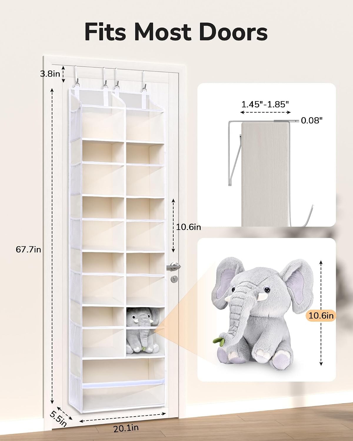 ULG Over the Door Organizer, 5-Tier Extra Large Hanging Storage with 10 Mesh Pockets, 100 lbs Capacity, Heavy Duty Door Organizer for Closet, Bedroom, Nursery Storage, Beige