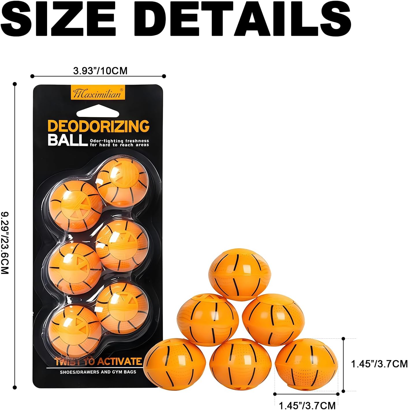 MAXIMILIAN Professional Shoe Deodorizer Balls 6pcs Orange Shoe Fresheners Balls Foot Odor Eliminator Odor-Fighting Freshener for Neutralizing Odor and Refreshing Sneaker,Wardrobe,Bags