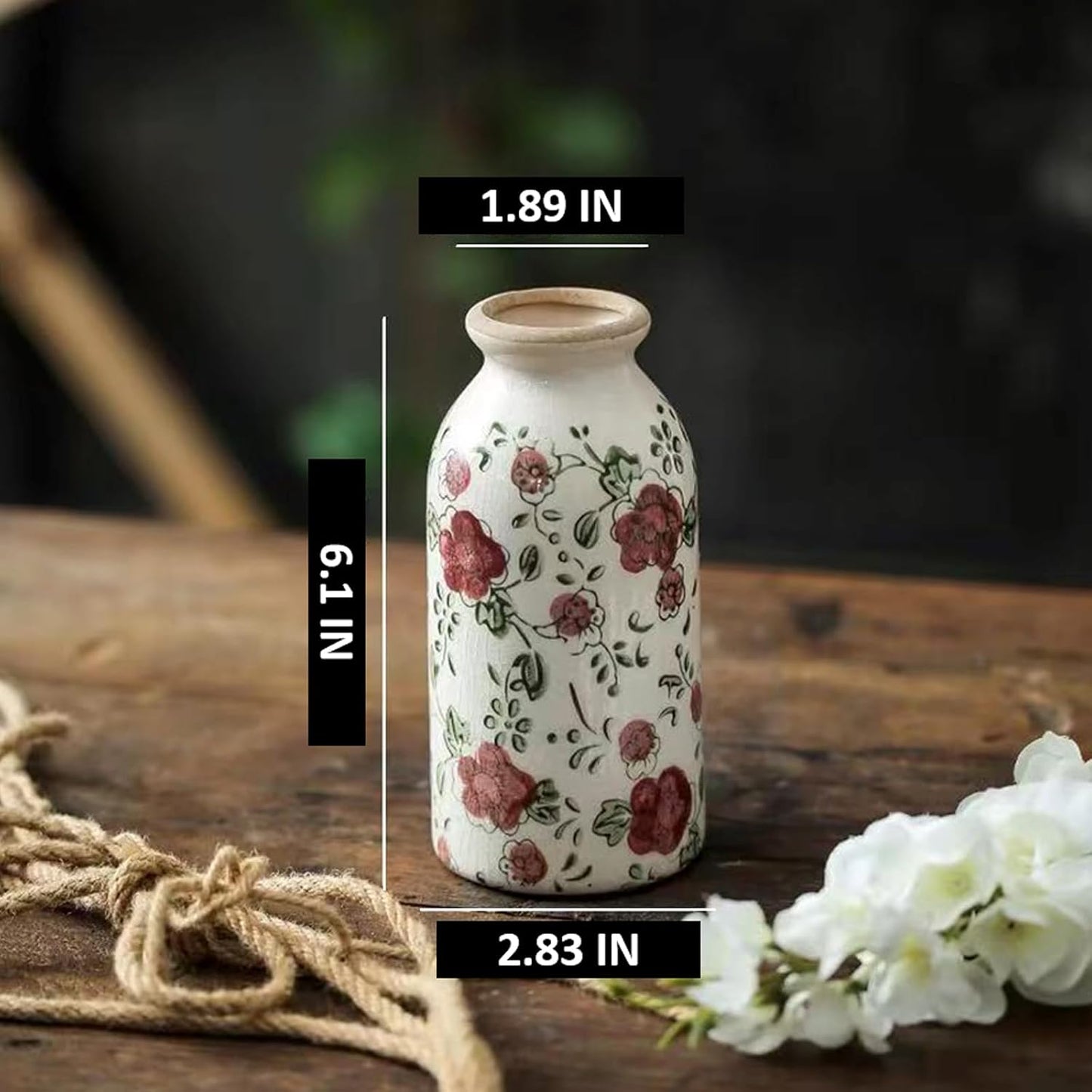 Rustic Ceramic Vase Set of 3 - Beige Rustic Vases for Flowers,Farmhouse Flower Vases for Home Decor,Small Decorative Vase Set for Living Room,Table Shelf,Centerpieces and Fireplace Decorations