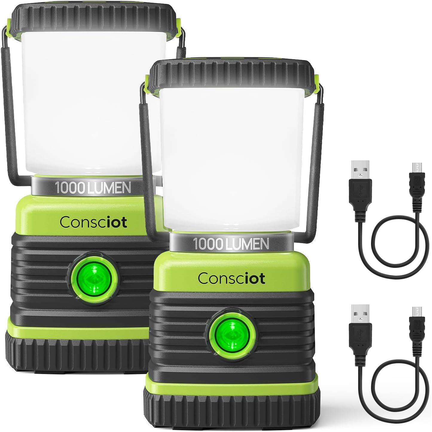 LED Camping Lantern Rechargeable, Consciot Camping Lights, 1000LM, 4 Light Modes, 4400mAh Power Bank, IPX4 Waterproof Tent Lights, Dimmable Flashlight for Emergency, Power Outages, USB Cable Included