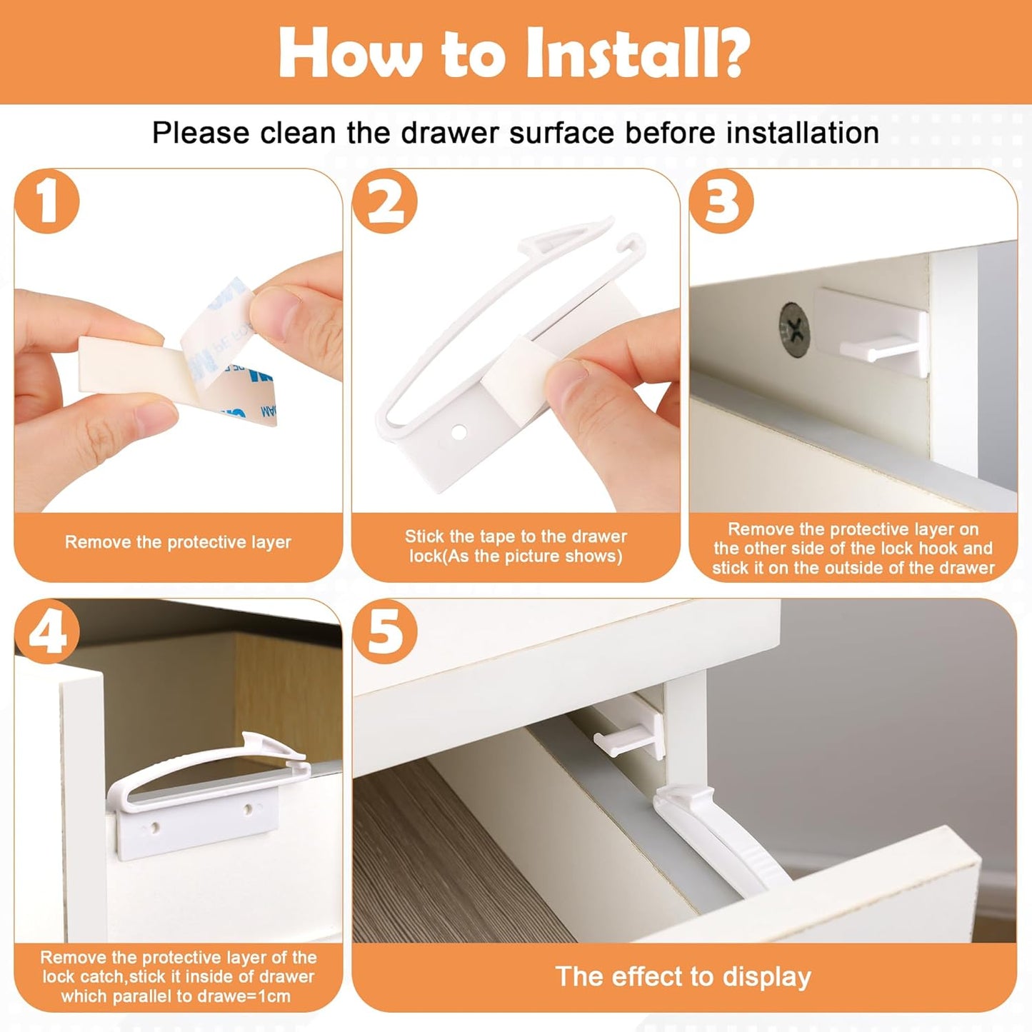 Coolrunner Child Safety Locks, 4 Pack Baby Proofing Drawers Locks, Baby Safety Invisible Drawer Latches with Strong Adhesive for Baby Care - No Tools or Drilling Required