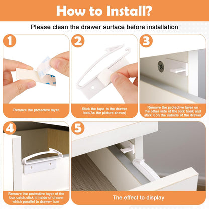 Coolrunner Child Safety Locks, 4 Pack Baby Proofing Drawers Locks, Baby Safety Invisible Drawer Latches with Strong Adhesive for Baby Care - No Tools or Drilling Required