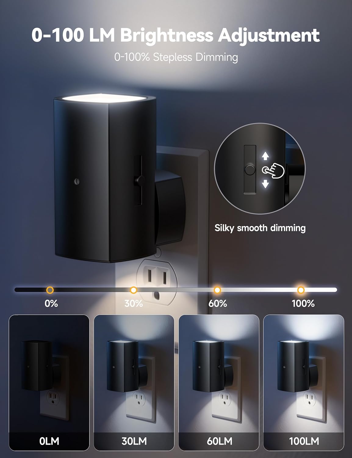 Brightown 2 Pack Night Lights Plug Into Wall, Modern Night Light with Rotating Plug, Dusk to Dawn Sensor, 0-100LM Stepless Dimming Nightlights, Home Decor for Hallway Bedroom Bathroom, Soft White