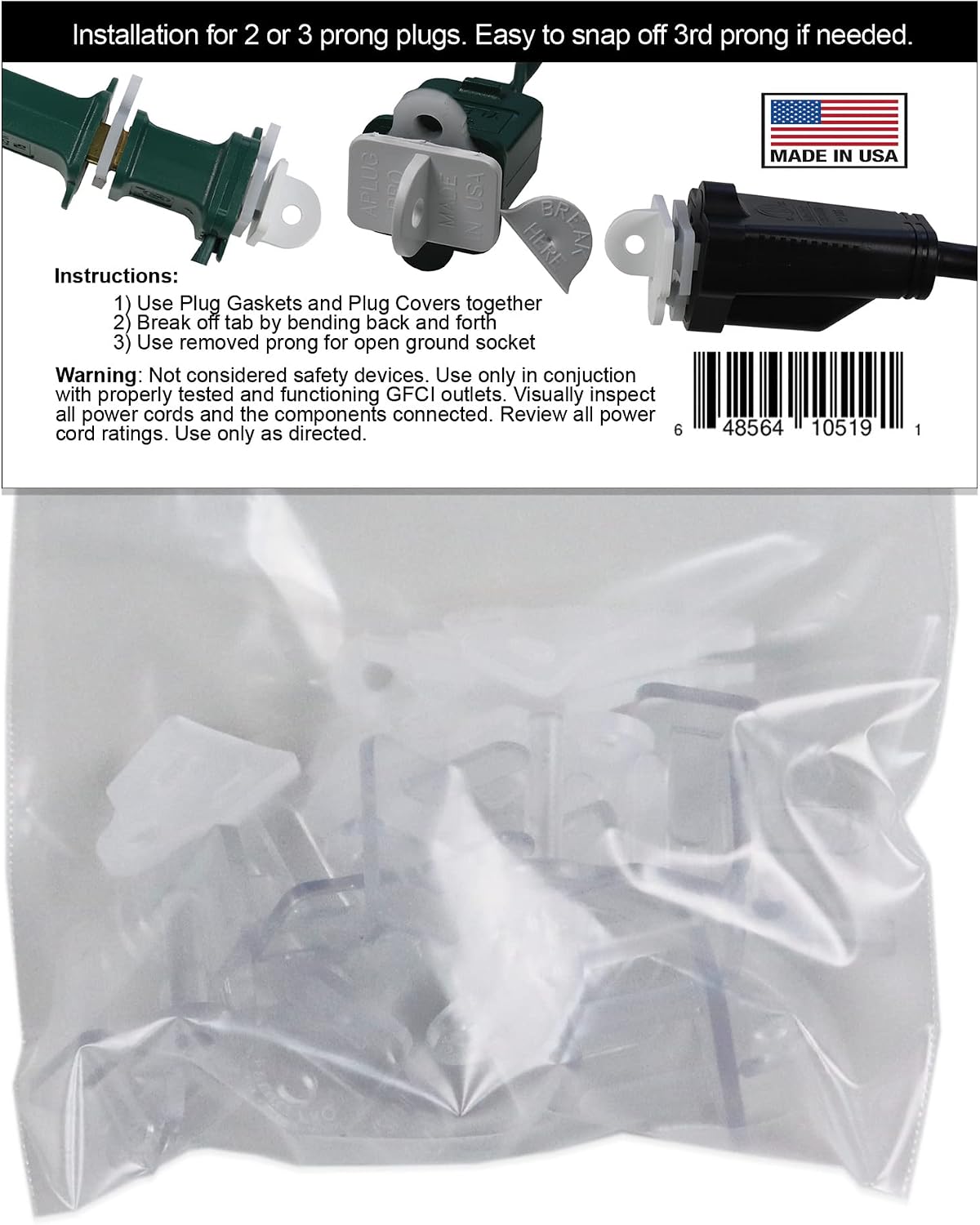 (Set of 10, White0 The Original Weatherproof Gaskets & Plug Covers - Made in USA, Outdoor Waterproof GFCI Protectors, Christmas Light Installation, Extension Cords, Stop GFCIs from Tripping