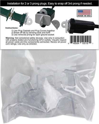 (Set of 10, White0 The Original Weatherproof Gaskets & Plug Covers - Made in USA, Outdoor Waterproof GFCI Protectors, Christmas Light Installation, Extension Cords, Stop GFCIs from Tripping