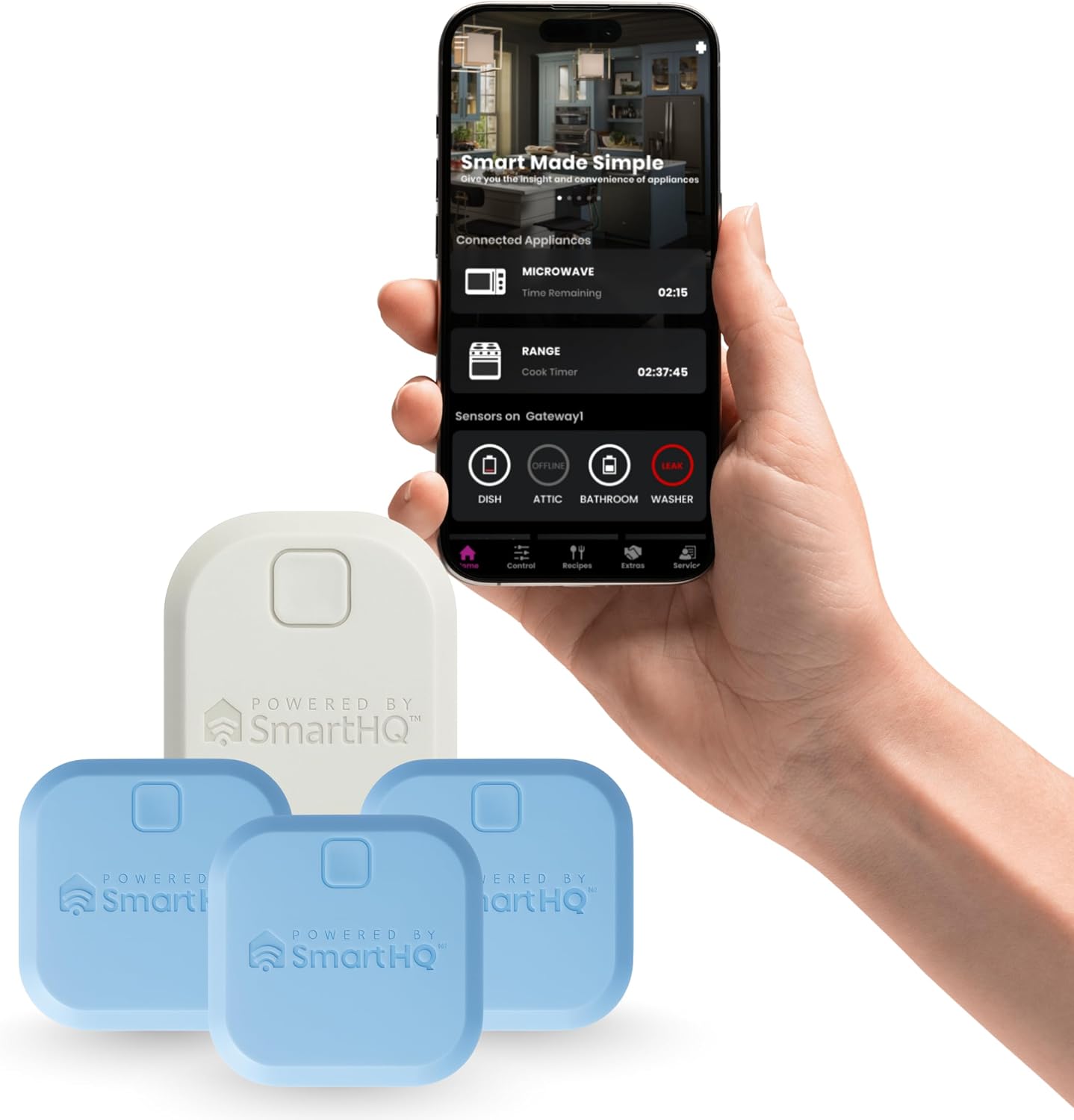 SmartHQ™ WiFi Water Leak Detector, Personal Security Water Leak Alarm with App Alerts, Wireless Leak Detection for Bathroom, Laundry Room, Basement, Garage, 3-Pack (Battery Included)