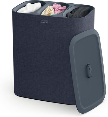 Joseph Joseph Tota Trio 90 liter/23.8 gallon Laundry Hamper Separation Basket with lid, 3 Removable Washing Bags with Handles- Ecru