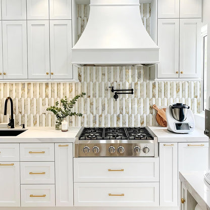 Vamos Peel and Stick Backsplash Seamless Tile for Kitchen and Bathroom,White and Beige Slate PVC Mixed Light Gold Self Adhesive Fish Scale Metal Mosaic Tiles (10 Sheets)
