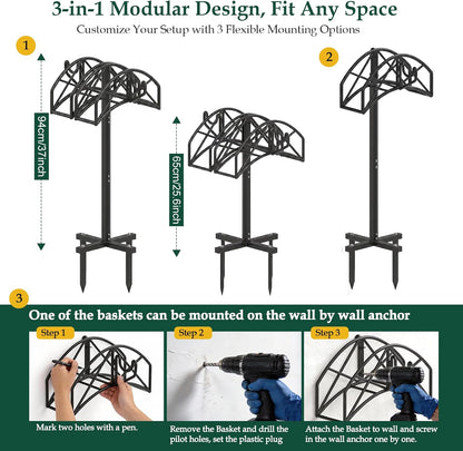WellSign Garden Water Hose Holder Freestanding or Wall Mount, Metal Heavy Duty Hose Hanger Storage Stand Holds 2 Pcs 160Ft Hose for Outside Yard Lawn Farm with 90° Rotatable Hook for Storing Faucets