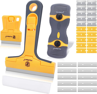 MulWark Razor Blade Scraper | 2 Handles Razor Scraper Set With Extra 12pcs Blades Heavy Duty Paint & Glass Scraper Tool With Extendable Handle for Windows, Oven Cleaning & Surface Prep