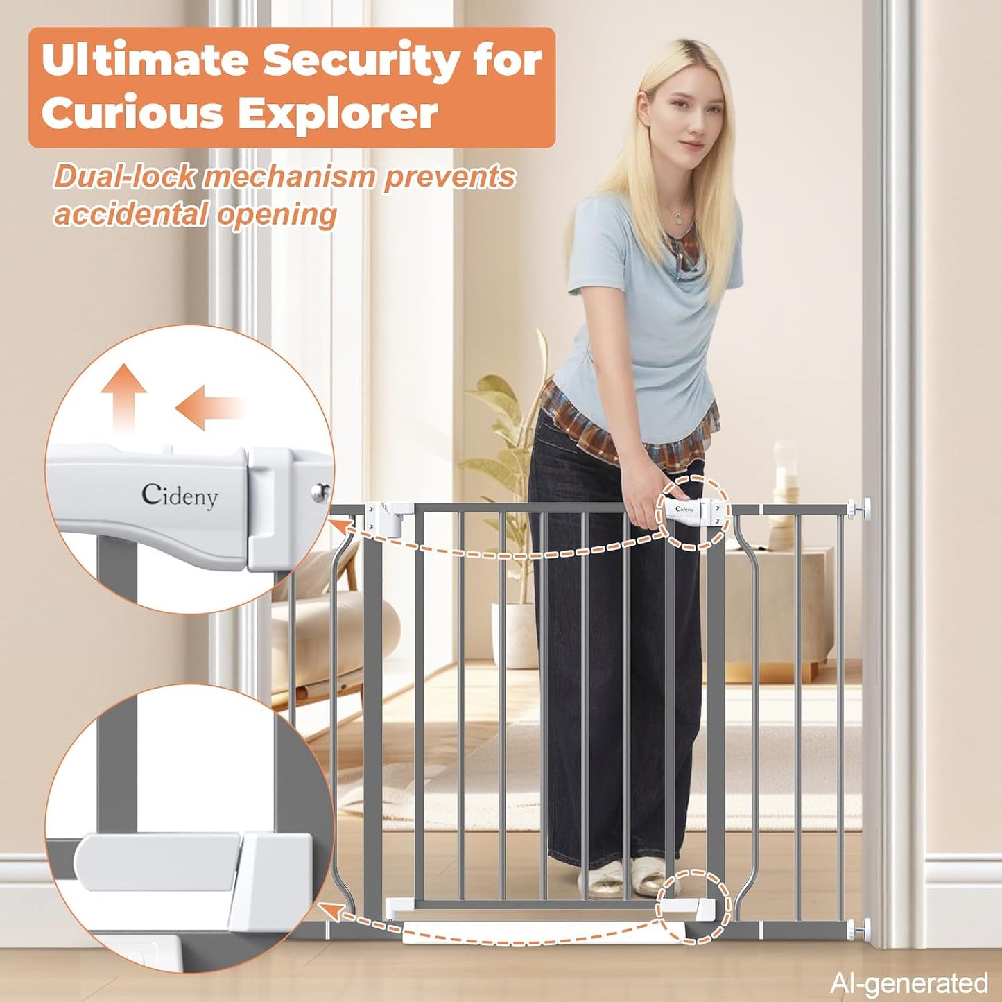 Baby Gate No Drilling, 29"-40" Auto Close Dog Gate Indoor for Doorways & Stairs, Pressure Mounted Adjustable Pet Gate, Easy Walk Through Child Gate for Children & Pets Stroller Friendly, White