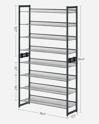 SONGMICS Shoe Rack, 12-Tier Shoe Organizer, Metal Shoe Storage for Garage, Entryway, Set of 2 6-Tier Stackable Shoe Shelf, with Adjustable Flat or Angled Shelves, Holds 48-60 Pairs, Black ULMR12B