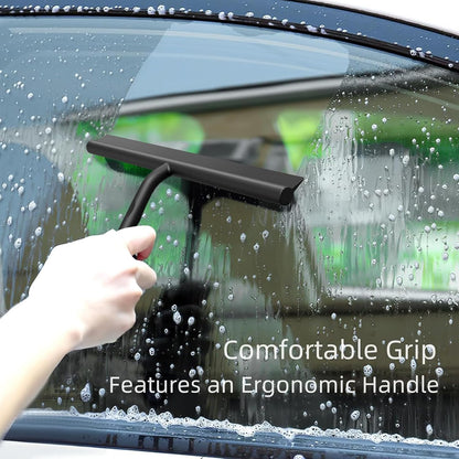 ecooe Silicone Shower Squeegee with Hanger, 13″/33cm Shower Glass Cleaner Wiper, Black Window Squeegee Scraper with Stainless Steel Core for Home Bathroom Kitchen Car Glass Doors