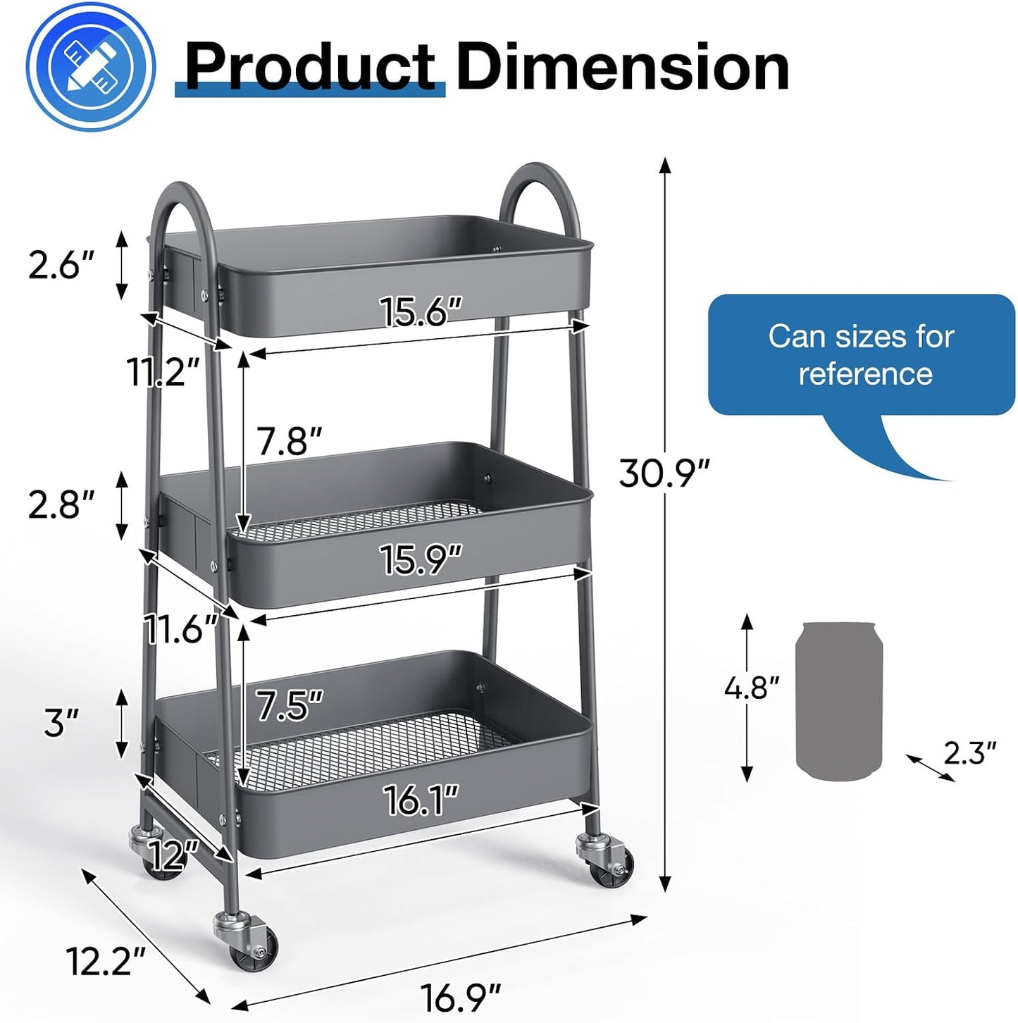 OLIXIS Metal 4 Tiers Utility Rolling Cart, Mobile Storage Shelf with Lockable Caster Wheels, Organization for Livingroom, Bathroom, Kitchen, & Narrow Places, 4-Tier Green