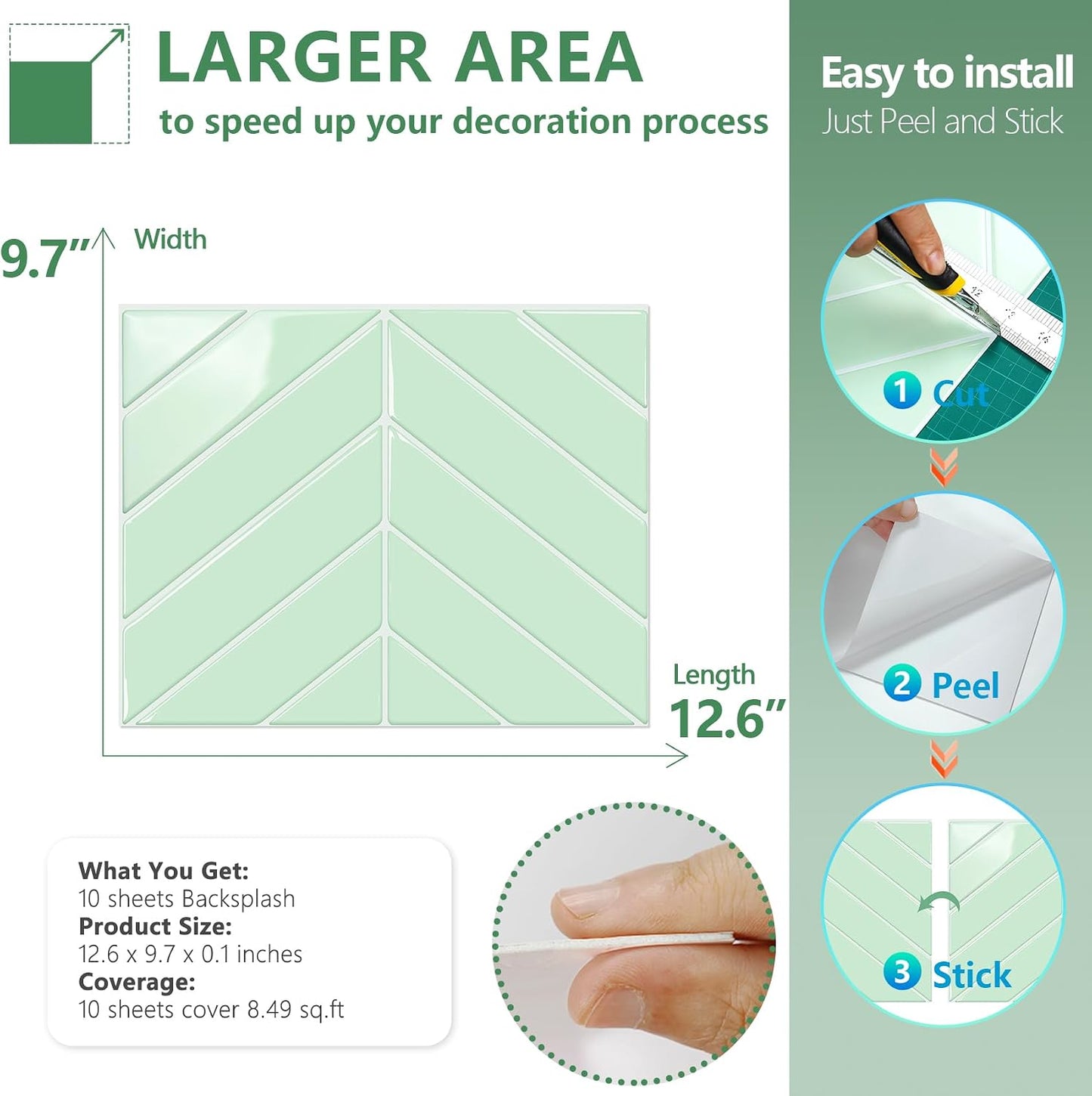 STICKGOO 10 Sheets Thicker Herringbone Peel and Stick Backsplash, 12.6”×9.7” Stick on Wall Tiles, Self Adhesive Tile Sticker for Kitchen Backsplash and Bathroom, White with Grey Grout