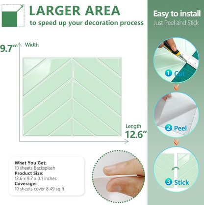 STICKGOO 10 Sheets Thicker Herringbone Peel and Stick Backsplash, 12.6”×9.7” Stick on Wall Tiles, Self Adhesive Tile Sticker for Kitchen Backsplash and Bathroom, White with Grey Grout