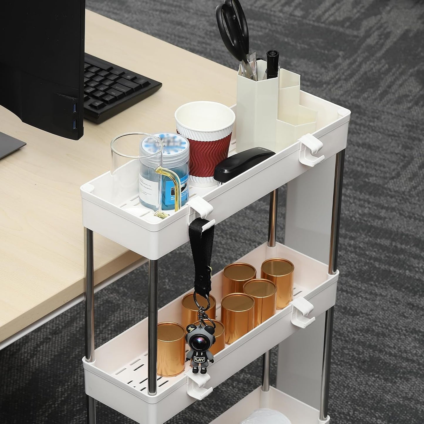 PATIKIL Slim Storage Cart, 4 Tier Mobile Shelving Unit Bathroom Storage Organizer Rolling Utility Cart Storage Slide Cart for Bathroom Office Kitchen, White