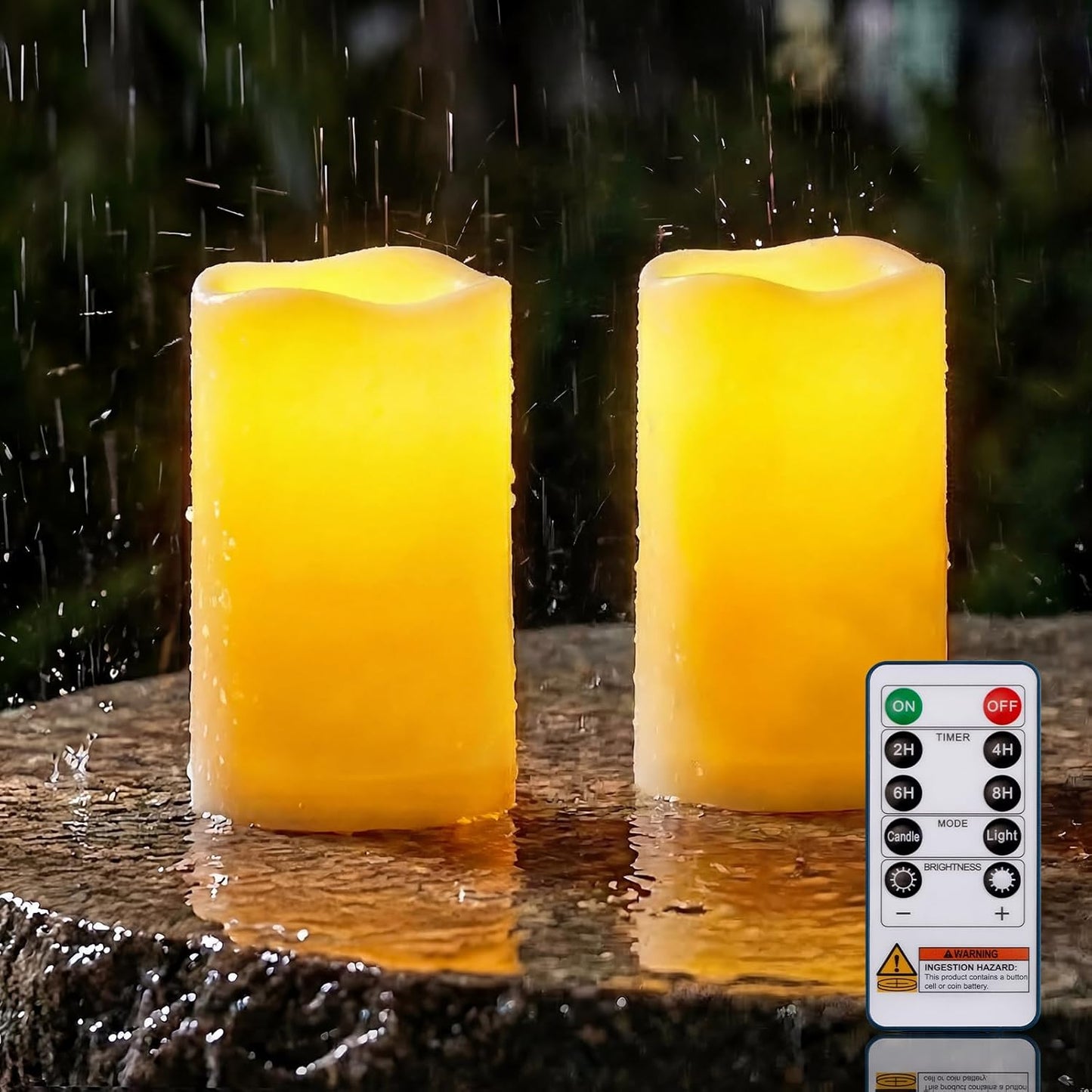 Homemory 3 Pack Flameless Candles, Outdoor Waterproof, Battery Operated LED Pillar Candles with Remote Control and Timer, Plastic, Long Lasting，4”5”6”