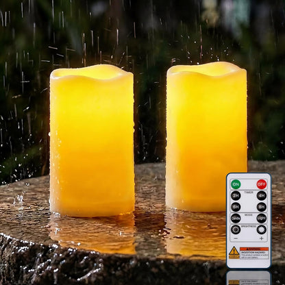 Homemory 3 Pack Flameless Candles, Outdoor Waterproof, Battery Operated LED Pillar Candles with Remote Control and Timer, Plastic, Long Lasting，4”5”6”