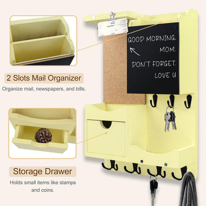 Key Holder for Wall Mount with Shelf and Mail Organizer, Key and Mail Holder with 16 Hooks, Farmhouse Entryway Organizer, Home Decor Rack (Pine Wood, Black)