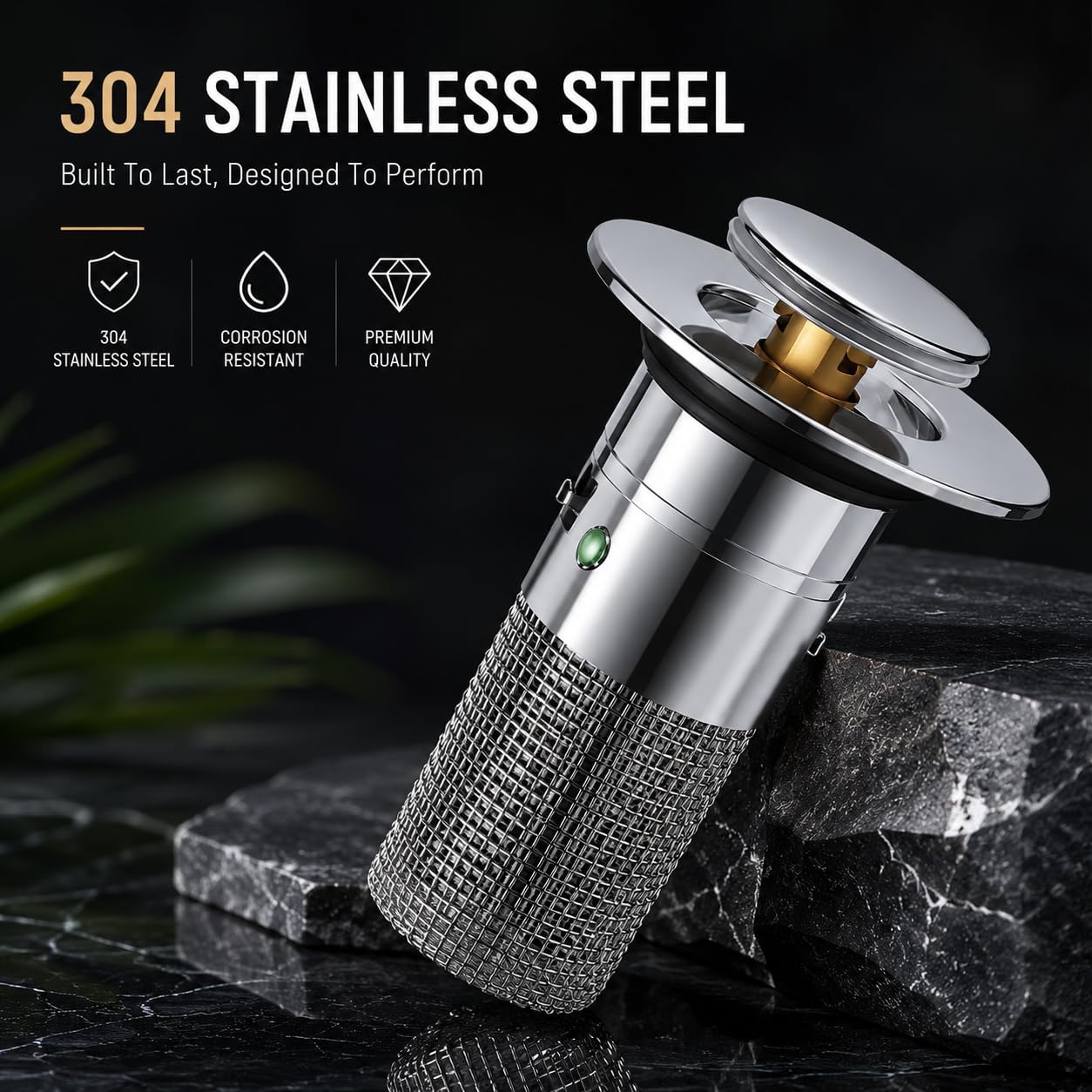 Stainless Steel Sink Drain Strainer Basket, Fine Mesh Kitchen Sink Filter with Hair Catcher, Anti-Clog Food Debris Catcher, Removable Basket, 5.9 cm Flange, 3 cm Filter Diameter
