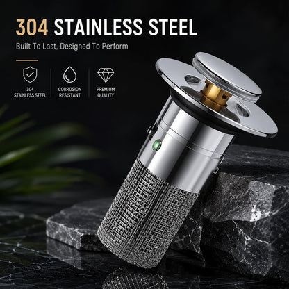 Stainless Steel Sink Drain Strainer Basket, Fine Mesh Kitchen Sink Filter with Hair Catcher, Anti-Clog Food Debris Catcher, Removable Basket, 5.9 cm Flange, 3 cm Filter Diameter