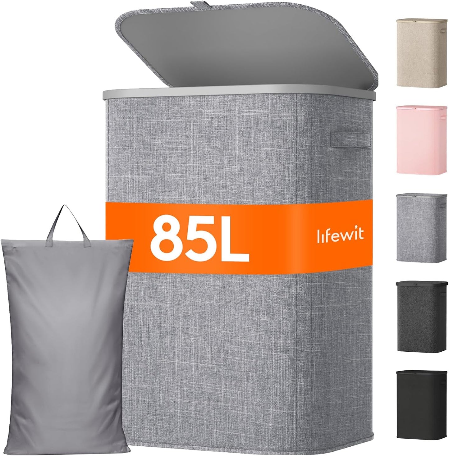 Lifewit 165L Large Laundry Basket with Lid, Laundry Hamper with Plastic Handles and Removable Bag, Foldable Tall Dirty Clothes Hampers for Laundry for Laundry Room, Bedroom, Bathroom, Dorm, Beige