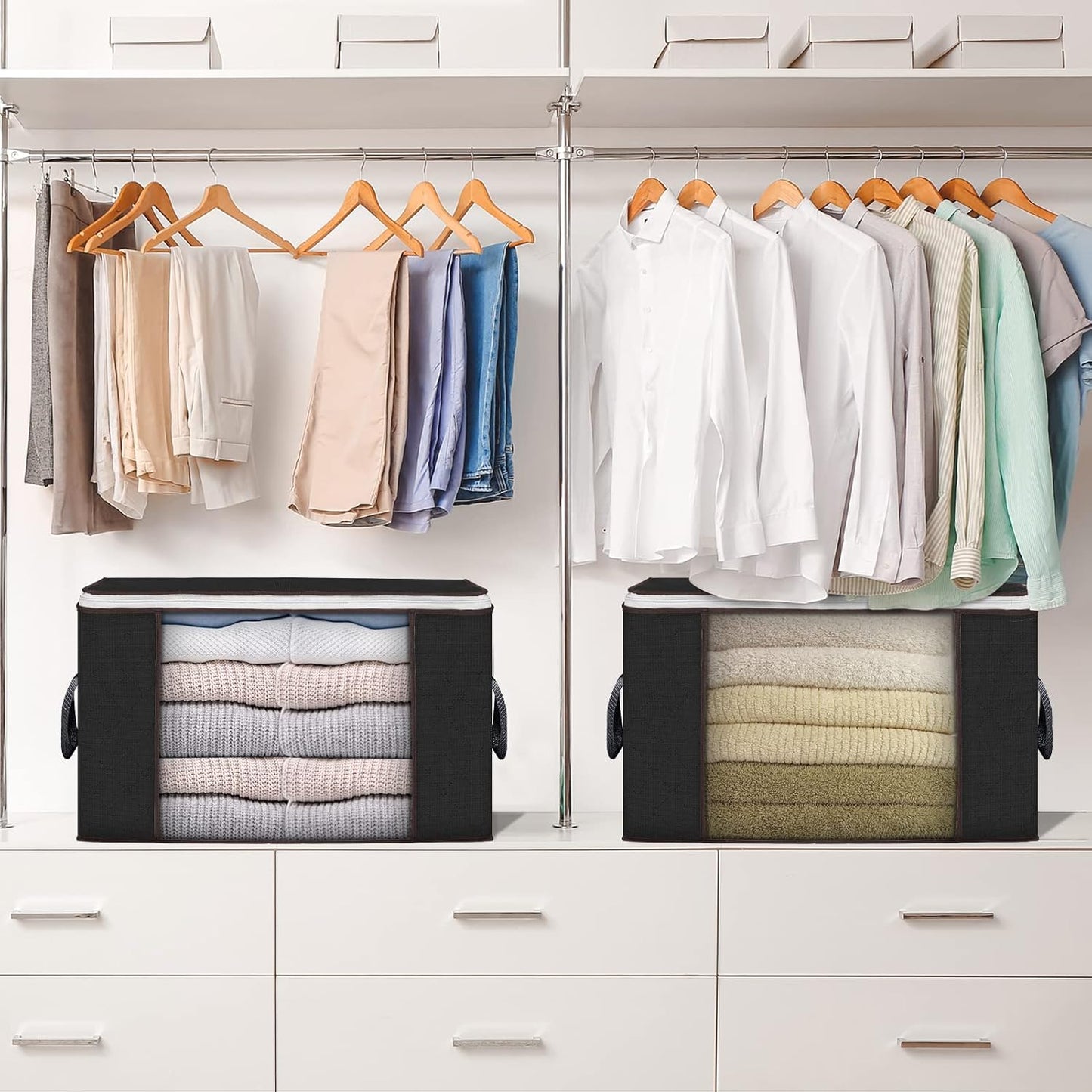 90L Large Storage Bags, 6 Pack Clothes Storage Bins Foldable Closet Organizers Storage Containers with Reinforced Handle for Clothing, Blanket, Comforters, Bed Sheets, Pillows and Toys (Gray)