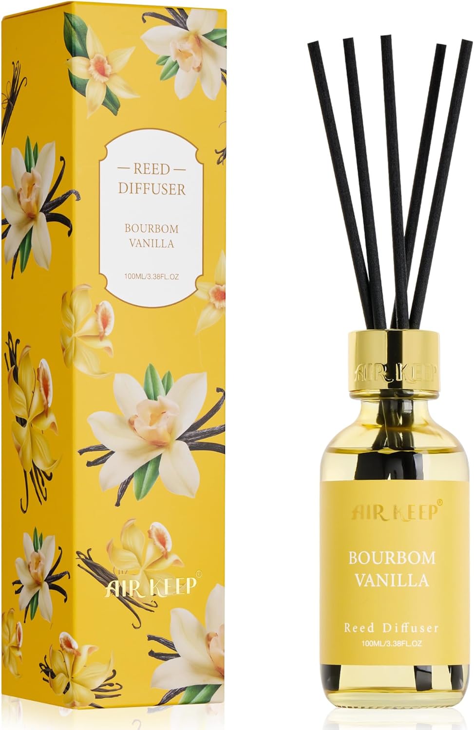 Airkeep Reed Diffuser Oil Set with Reed Sticks,Vanilla Aromatherapy Oil Scent Diffuser for Home Office Bathroom Decoration Perfume and Gifts 3.38 oz/100ml