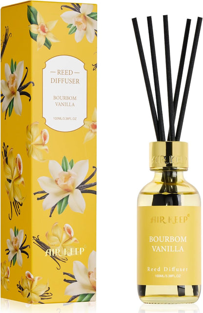 Airkeep Reed Diffuser Oil Set with Reed Sticks,Vanilla Aromatherapy Oil Scent Diffuser for Home Office Bathroom Decoration Perfume and Gifts 3.38 oz/100ml