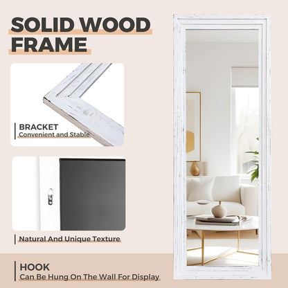 65"x22" Full Length Mirror Solid Wood Frame Floor Mirror with Stand for Living Room, Bedroom Hanging Standing or Leaning, Brown