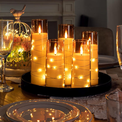 Raycare Flameless Candle with Remote Timer, 3 Flickering Acrylic Battery Operated LED Pillar Candles with Embedded Star String for Christmas, Wedding, Home Table Decor, and as a Gift (Ivory White)