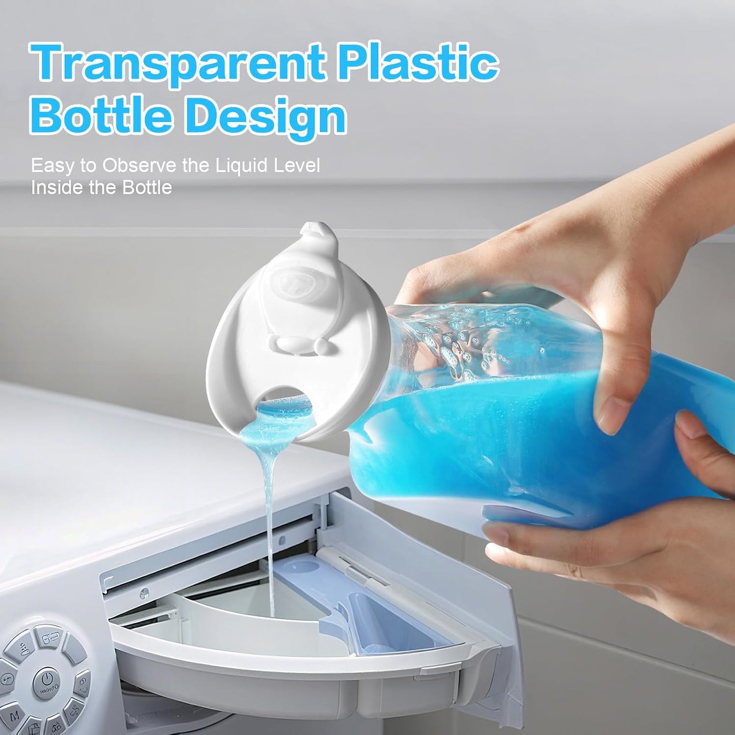 Laundry Detergent Dispenser Bottle 40oz with Waterproof Label for Laundry Detergent Soap Fabric Softener Bleach Scent Booster Beads, Sturdy PET Bottle for Laundry Room Decor 2 Pack White