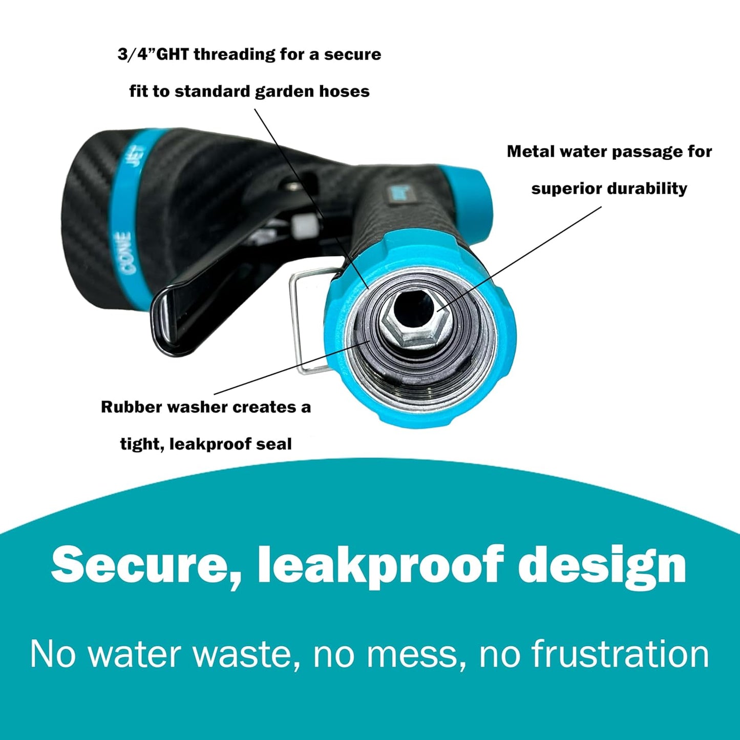 Gilmour Heavy Duty Garden Hose Nozzle, Swivel Connect, 5 Spray Patterns, Ergonomic Grip, Flow Control, Trigger Lock, Thumb Control
