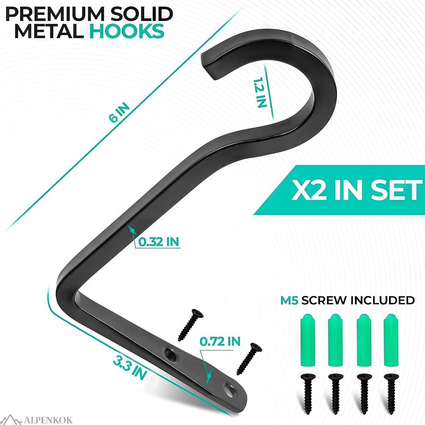 Garden Hose Hook for Outside with Heavy-Duty Steel Construction - Anti-Slip Coating, Holds Up to 66 lbs of Hoses, Cords, and Tools - Hose Hanger Wall Mount for Yard, Garage, Pool Deck, or Fence Post