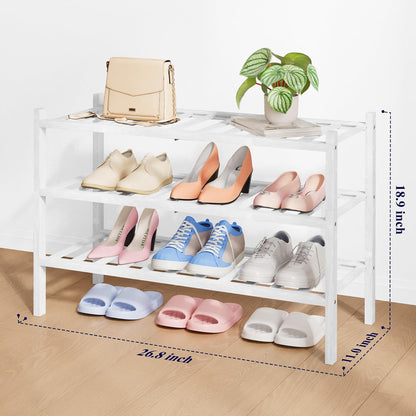 Kitsure Bamboo Wooden Shoe Rack for Closet - Stackable Shoe Organizer with Modular Structure, Space-Saving Shoe Shelf for Entryway, Living Room, Bedroom, 26.8" x 11" x 18.9", Natural