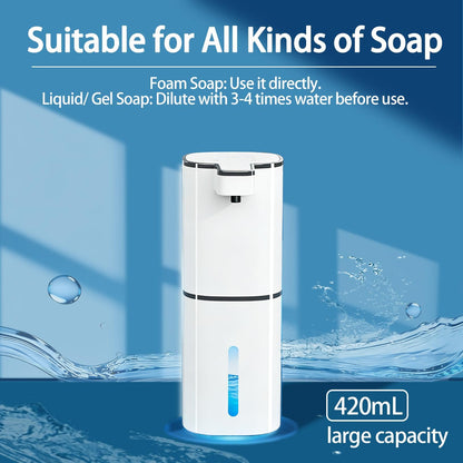 Automatic Soap Dispenser, Dish & Hand Foaming Soap Dispenser for Bathroom Kitchen, Liquid Auto Smart Electric Foam Pump Touchless，420ml-4 Levels Adjustable