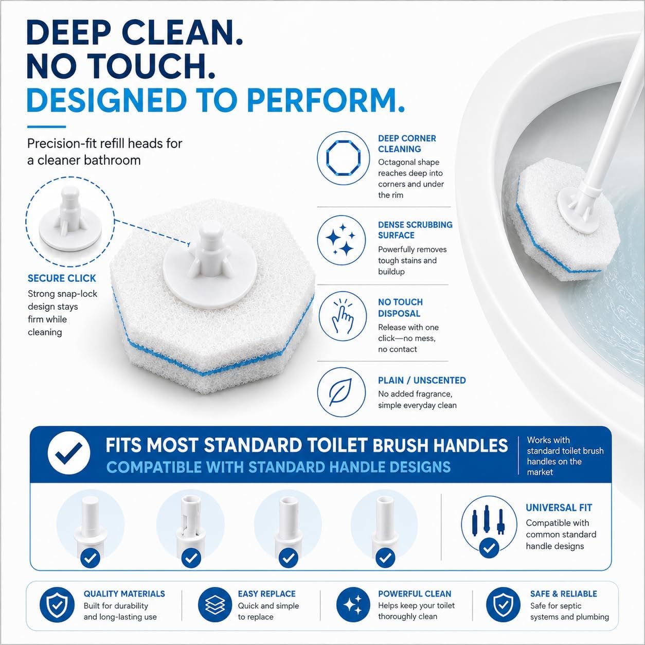 Disposable Toilet Bowl Brush and Holder Set – 40 Refills Included, No-Touch Toilet Wand Cleaning System, Toilet Brush & Holder for Bathroom, Hygienic Toilet Bowl Cleaner Starter Kit
