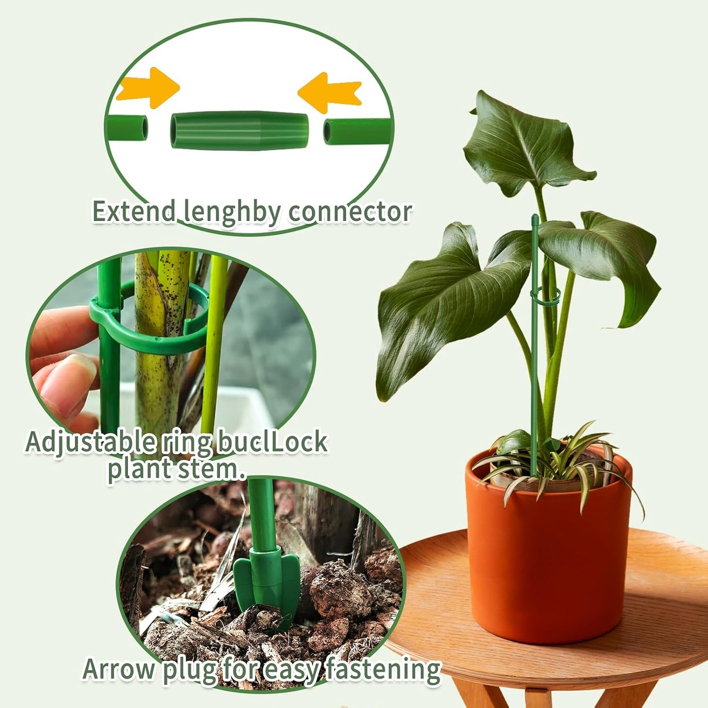 Plant Stakes, 20 Pcs Plant Sticks Stakes Support, Garden Stake Pole with Clips, Adjustable Plant Support with 20 Rings and 10 Connectors for Indoor and Outdoor Plants
