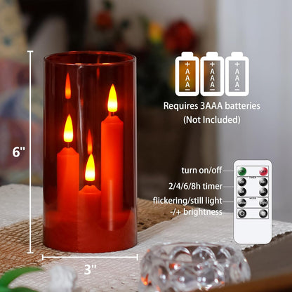 3 in 1 Flameless Taper Short Candles with 10 Key Remote Control and Timer, Battery Operated Pack of 2 LED Acrylic 3" x6" Grey Pillar Flickering Warm Light
