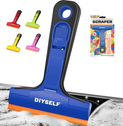 DIYSELF Razor Blade Scraper, 1 Pack Scraper Tool with 10pcs 4-Inch Blades, Razor Scraper for Cleaning Glass, Window, Stove Top, Oven, Kitchen, Cooktop, Shower Door, Sticky Residue, Tile, Wallpaper