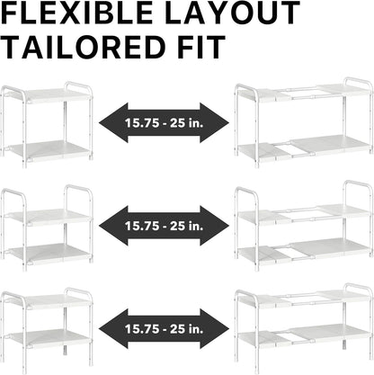 Simple Houseware Under Sink 2-Tier Heavy Duty Expandable Rack Organizer, Adjustable Width 15.75–25 Inches with 4 Shelf Height Levels, Silver