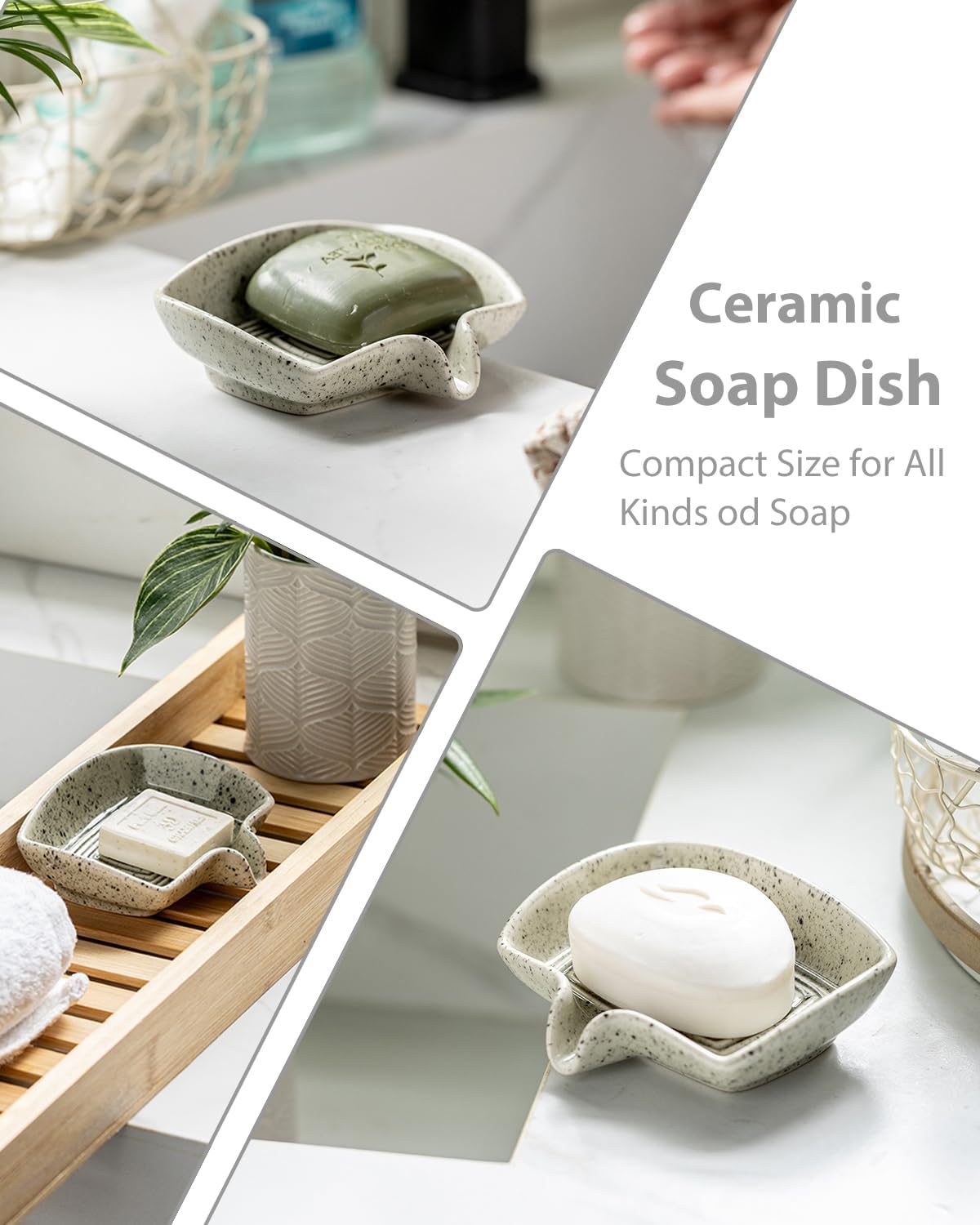 Self Draining Soap Dish, Ceramic Drain Soap Holder Waterfall Design Soap Saver for Shower, Bathroom, Sink, Kitchen and Countertop, Keeps Dry, Green