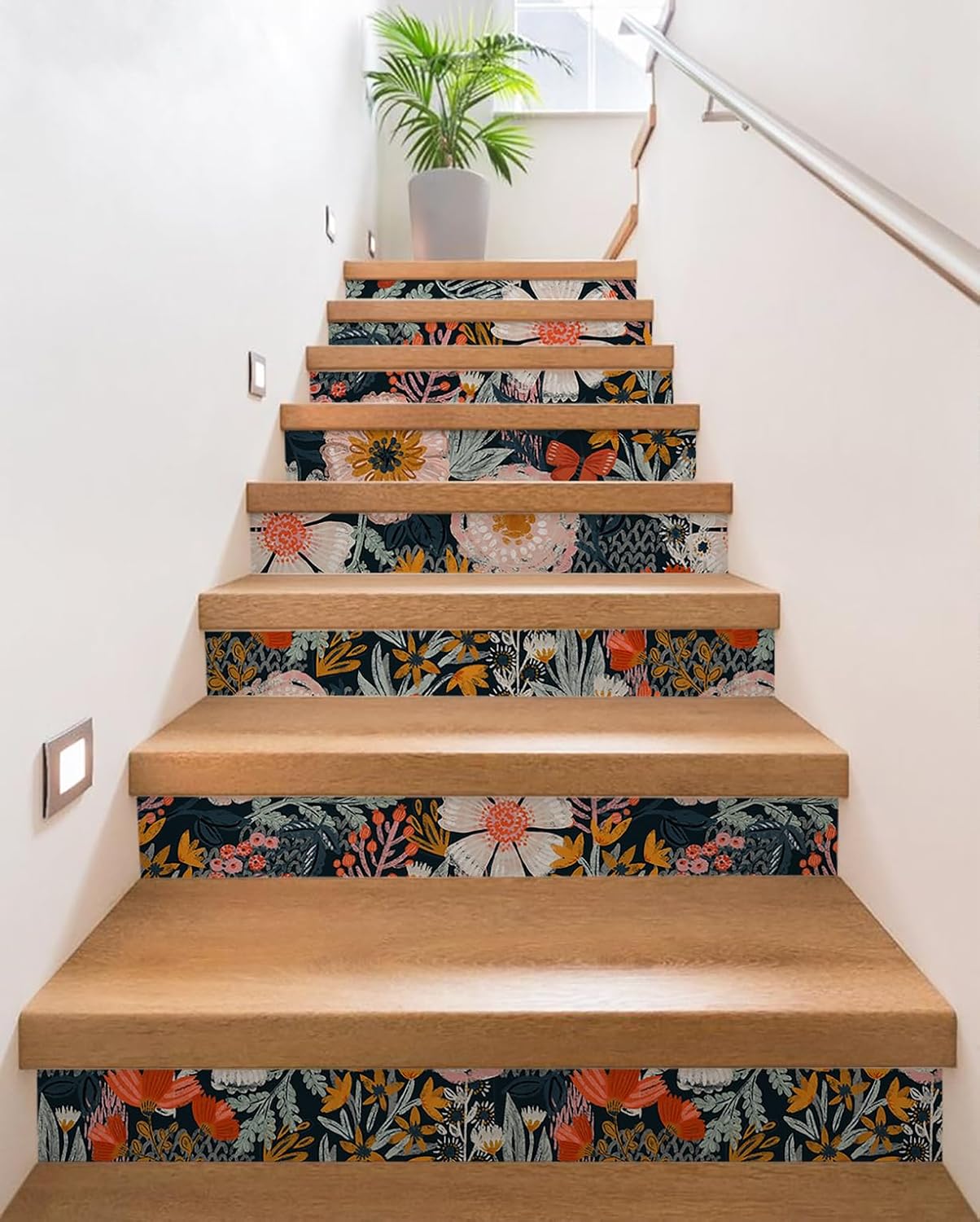HAOKHOME Boho Peel and Stick Wallpaper Floral Wall Paper Removable for Bedroom Navy/Pink/Orange Contact Paper 17.7in x 9.8ft
