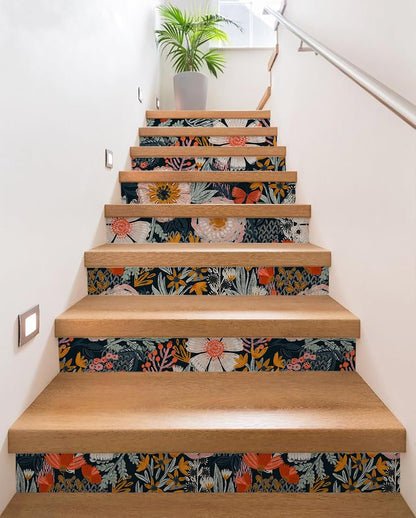 HAOKHOME Boho Peel and Stick Wallpaper Floral Wall Paper Removable for Bedroom Navy/Pink/Orange Contact Paper 17.7in x 9.8ft