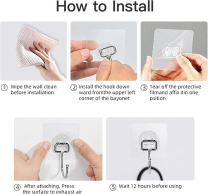 12 Pack Large Adhesive Hooks for 44 lb(Max) Hanging Heavy Duty, Self Adhesive Sticky Hooks Waterproof Stainless Steel Wall Hook for Home Bathroom Shower Kitchen Outdoor Utility Hooks