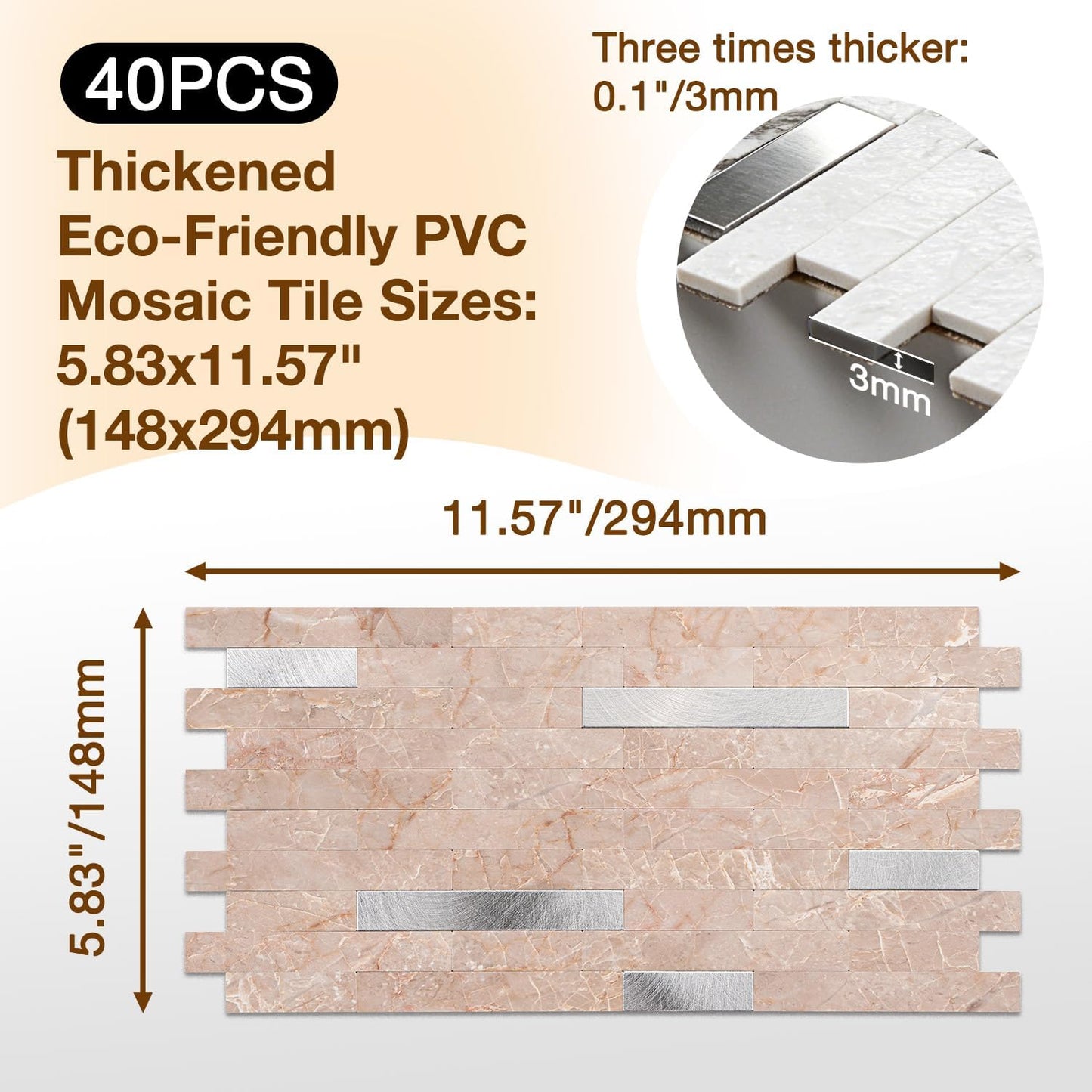 Peel and Stick Backsplash Tile Waterproof Removable PVC Wall Sticker 3D Faux Stone Marble Brick White Accent Panels (White Marble - Metal Silver, 20 Tiles - 9 sq. ft. (0.84 M²))