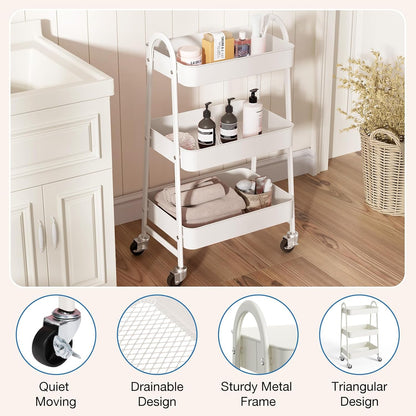 OLIXIS Metal 4 Tiers Utility Rolling Cart, Mobile Storage Shelf with Lockable Caster Wheels, Organization for Livingroom, Bathroom, Kitchen, & Narrow Places, 4-Tier Green
